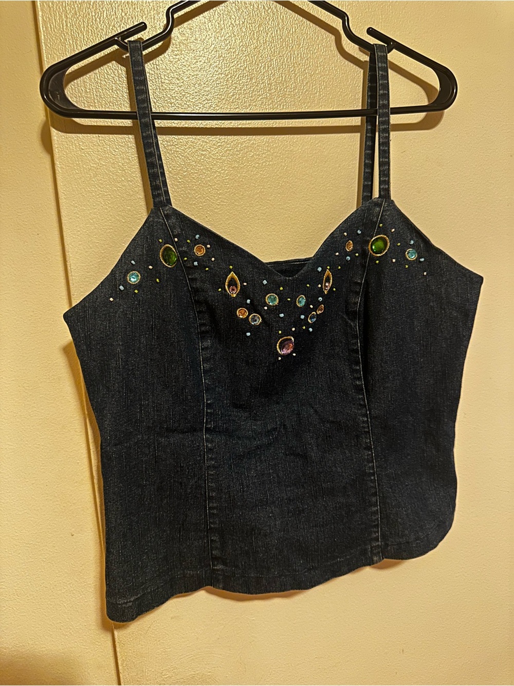 Denim Embellished Spaghetti Strap Top